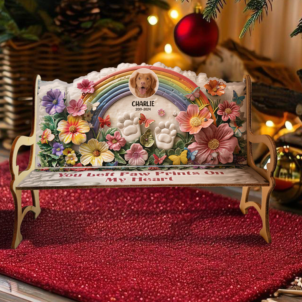 Du hast Pfotenabdrücke in unseren Herzen hinterlassen – personalisierte Hunde-Holzbank