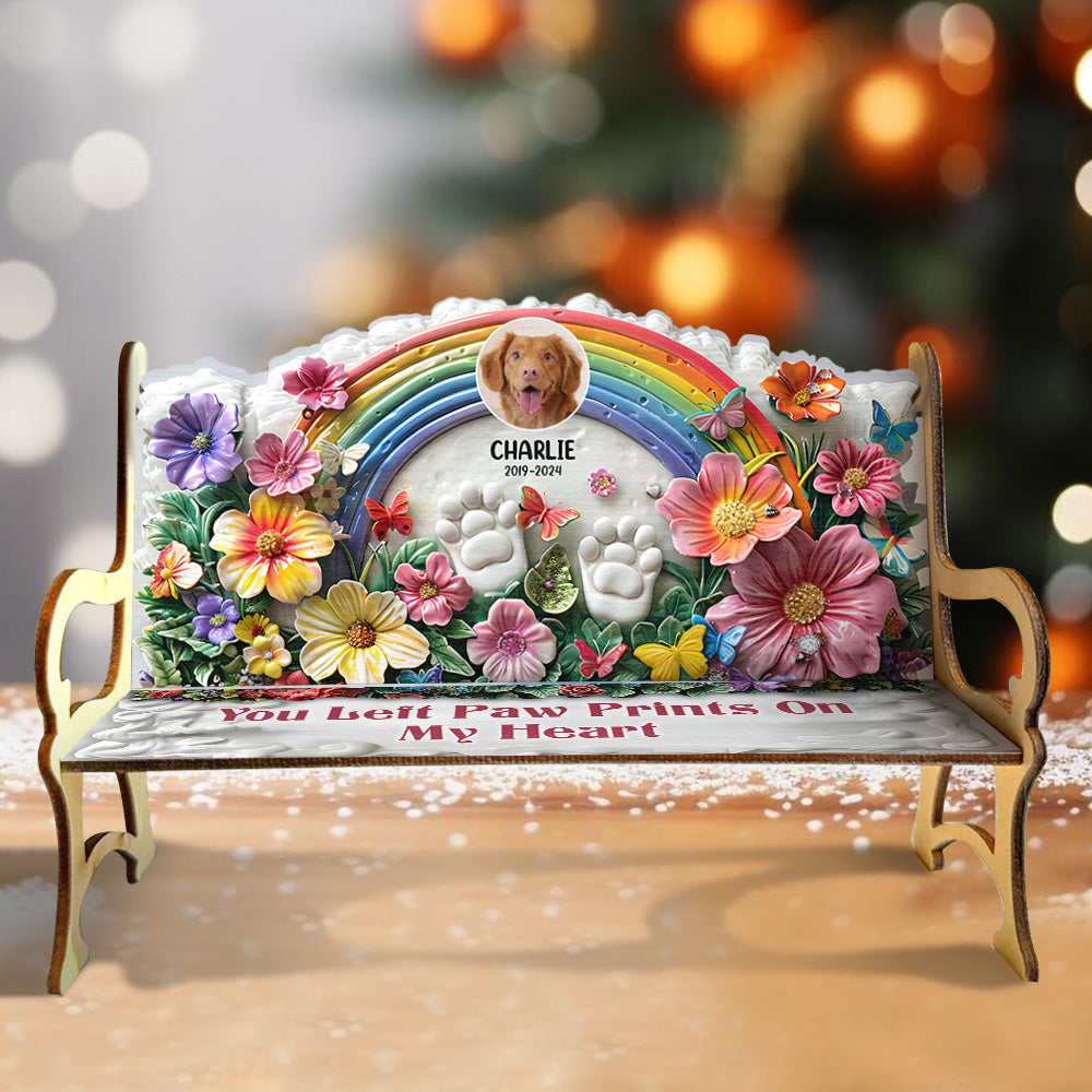 Du hast Pfotenabdrücke in unseren Herzen hinterlassen – personalisierte Hunde-Holzbank