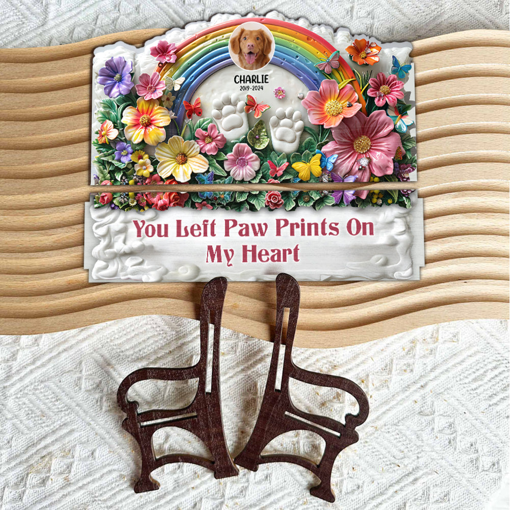 Du hast Pfotenabdrücke in unseren Herzen hinterlassen – personalisierte Hunde-Holzbank