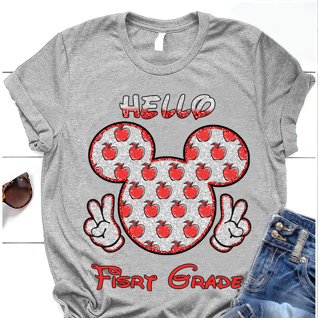 Hello School - Personalized Teacher T-shirt and Hoodie With Faux Glitter Print