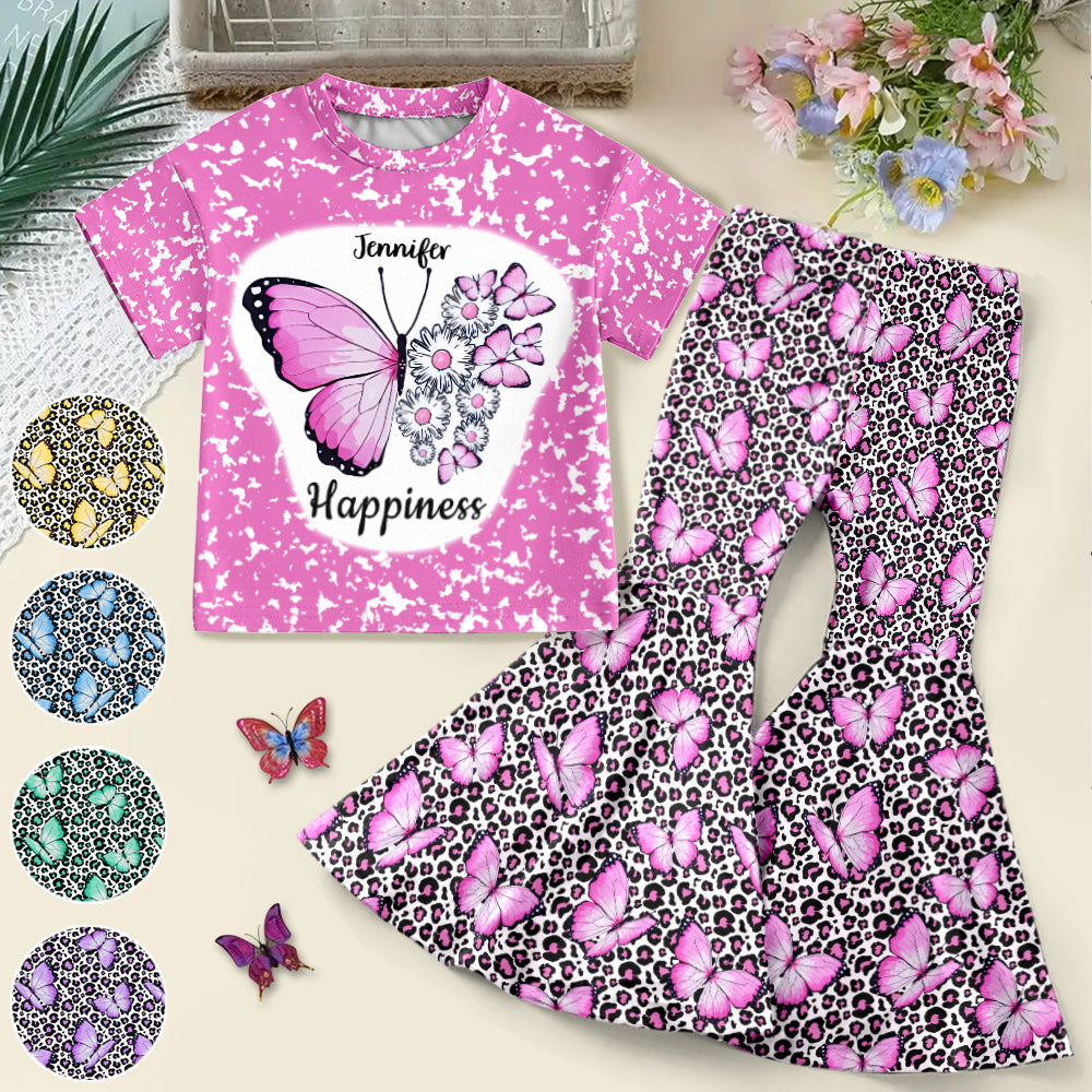 Beautiful Happiness Butterflies - Personalized Kid T-shirt & Kid Flare Leggings