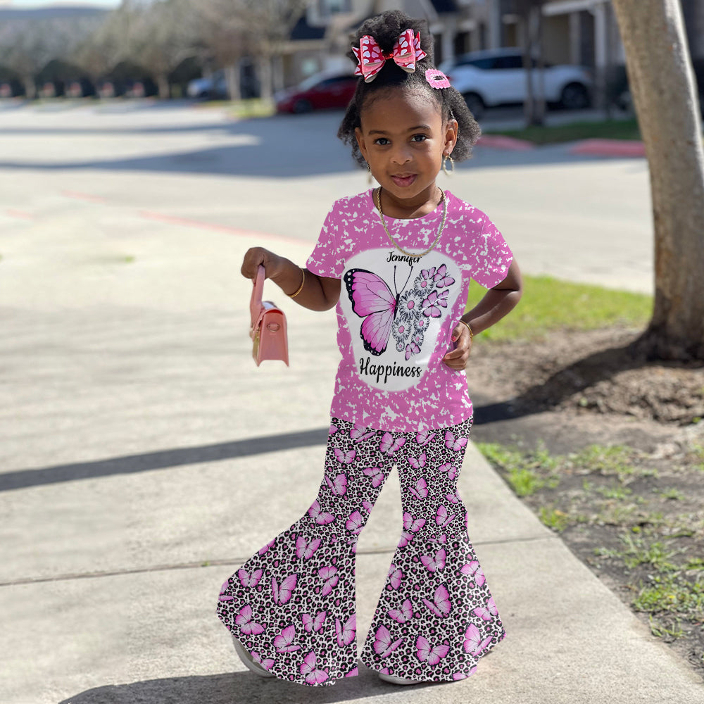 Beautiful Happiness Butterflies - Personalized Kid T-shirt & Kid Flare Leggings