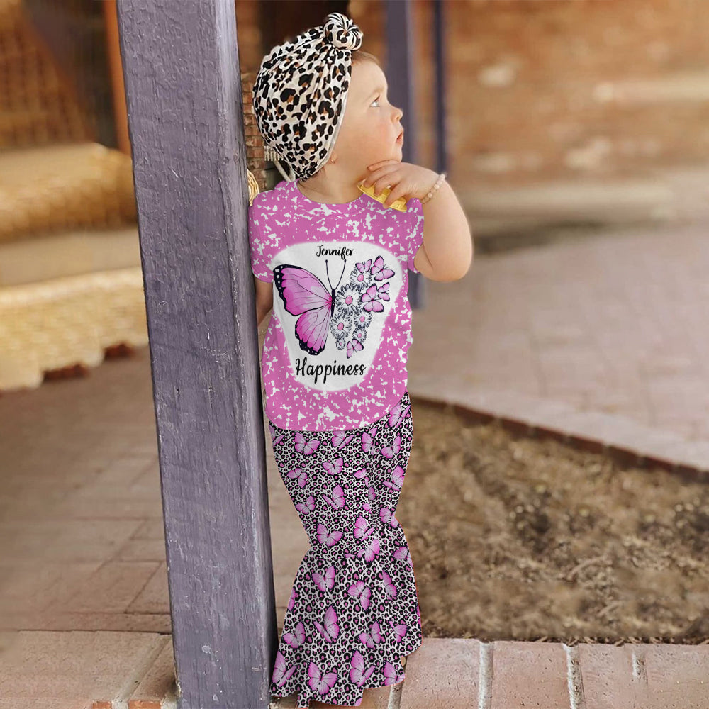 Beautiful Happiness Butterflies - Personalized Kid T-shirt & Kid Flare Leggings
