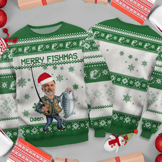 Fröhliche Fischweihnachten – personalisierter hässlicher Anglerpullover