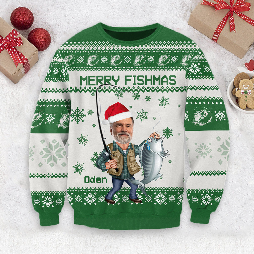 Fröhliche Fischweihnachten – personalisierter hässlicher Anglerpullover