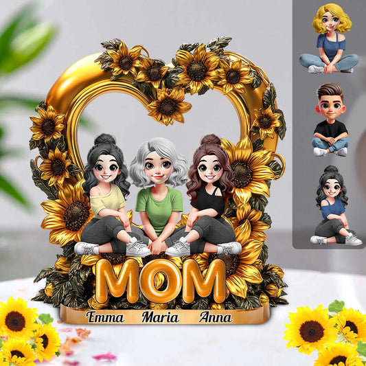 Mutter & Töchter Sonnenblume - Personalisierte Acrylplakette in individueller Form für die Mutter