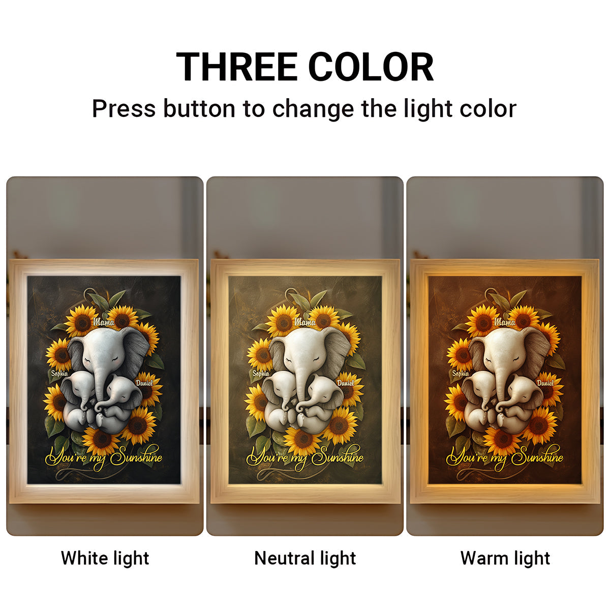 Du bist mein Sonnenschein – Personalisiertes Nachtlicht aus Holz mit Spiegel für Mutter