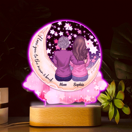 Ich liebe dich bis zum Mond und zurück – Personalisierte, mutterförmige Plakettenleuchte