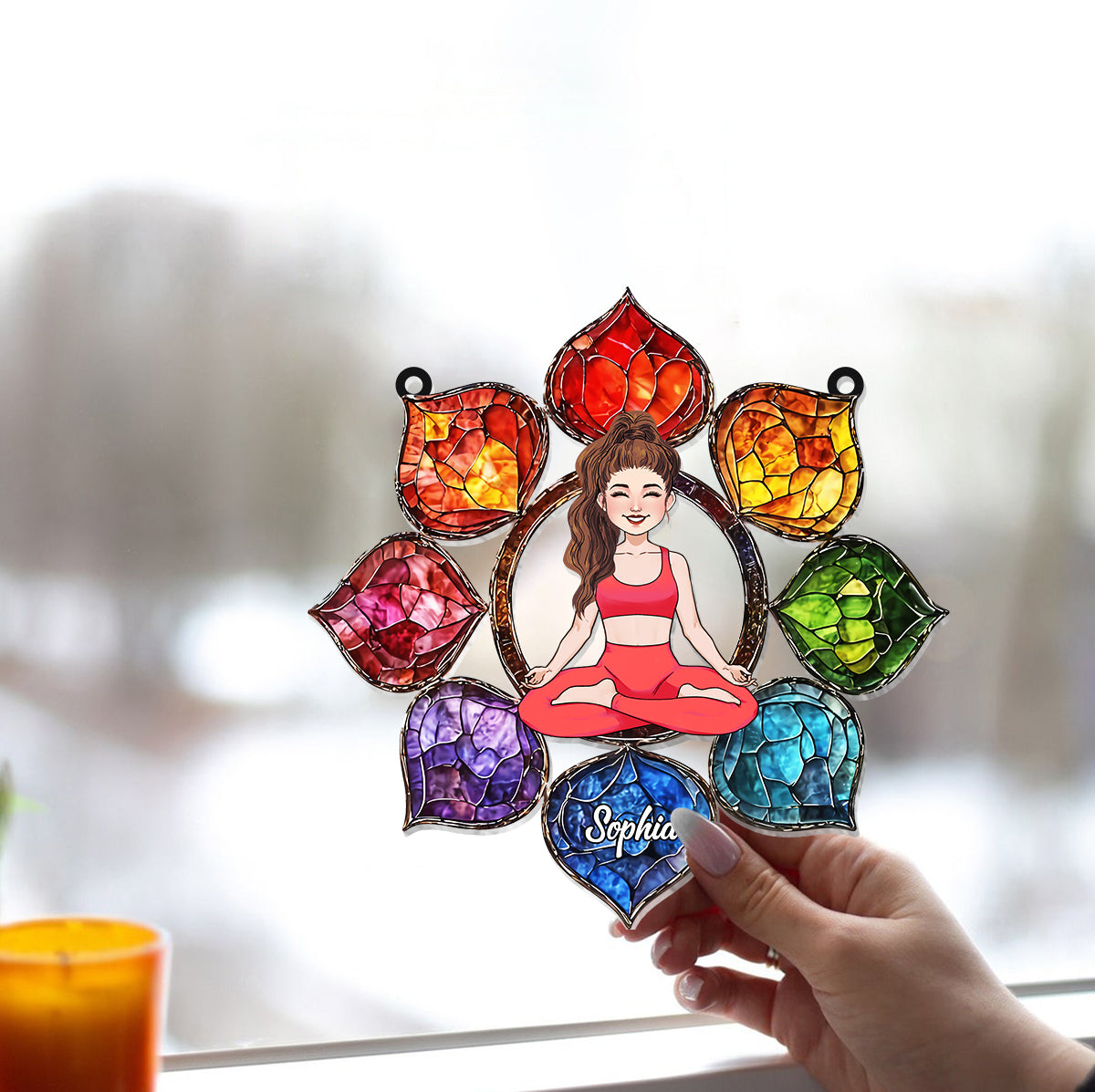 Leuchtendes Om-Symbol – Personalisierter Yoga-Fensterhänger als Sonnenfänger 