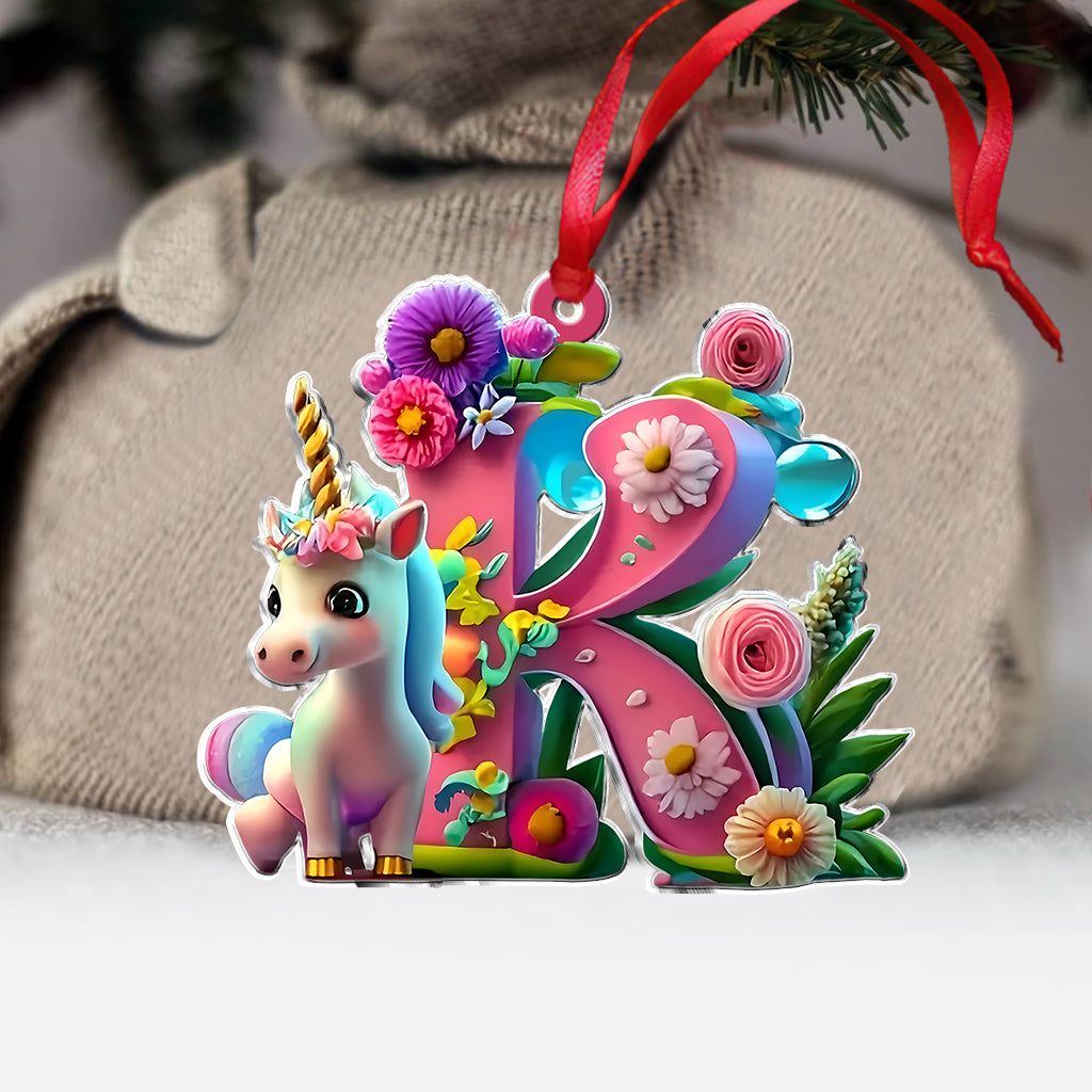 Cute Unicorn Letter - Personalized Kid Ornament