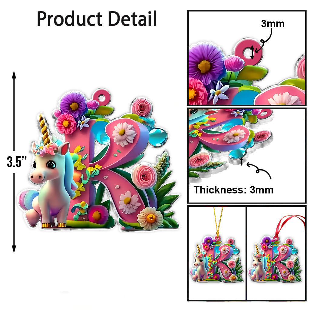 Cute Unicorn Letter - Personalized Kid Ornament