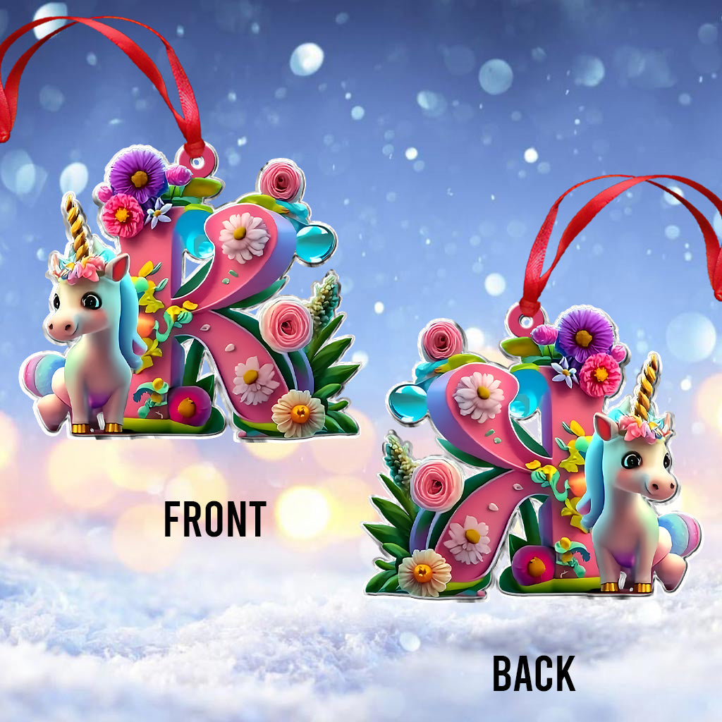 Cute Unicorn Letter - Personalized Kid Ornament