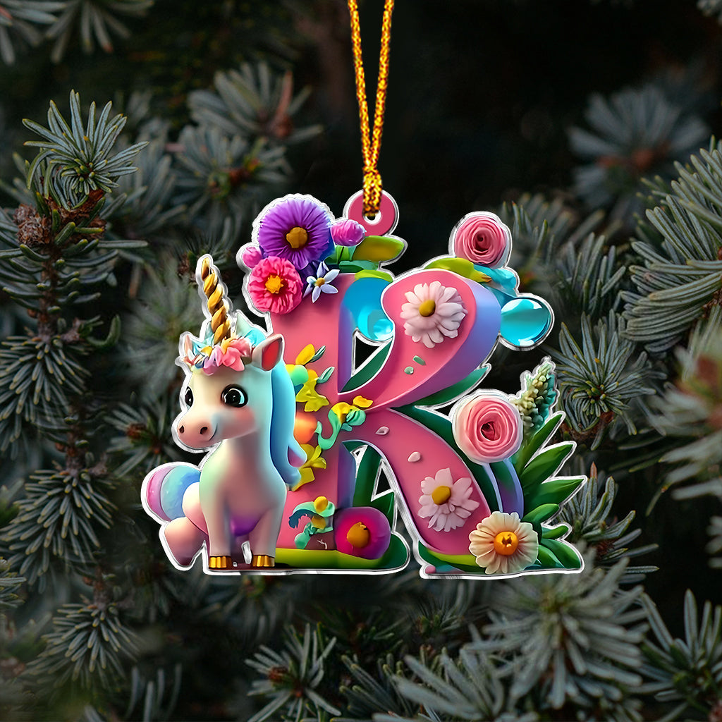Cute Unicorn Letter - Personalized Kid Ornament