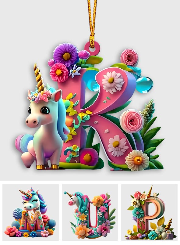 Cute Unicorn Letter - Personalized Kid Ornament