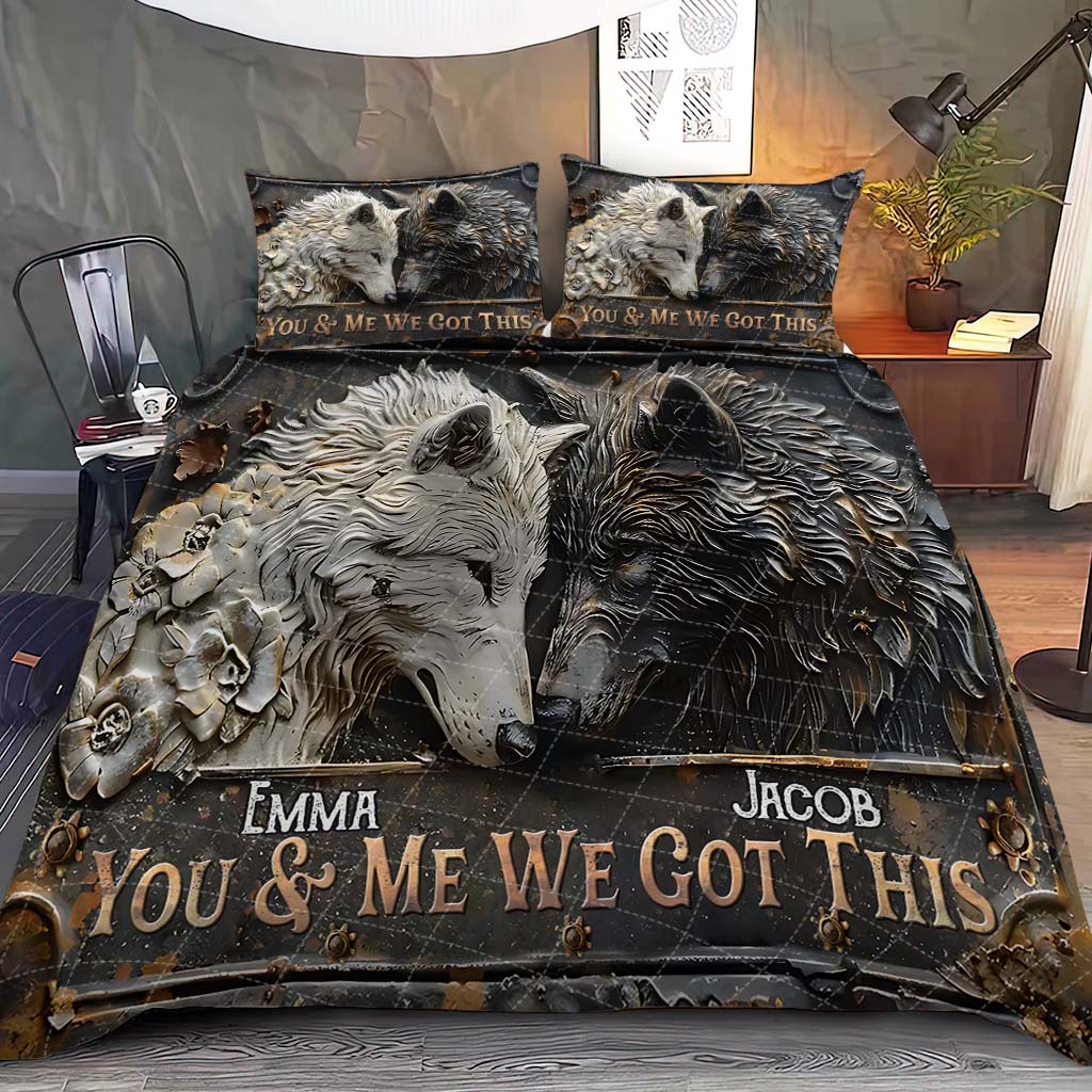 You & Me We Got This - Personalized Wolf Quilt Set