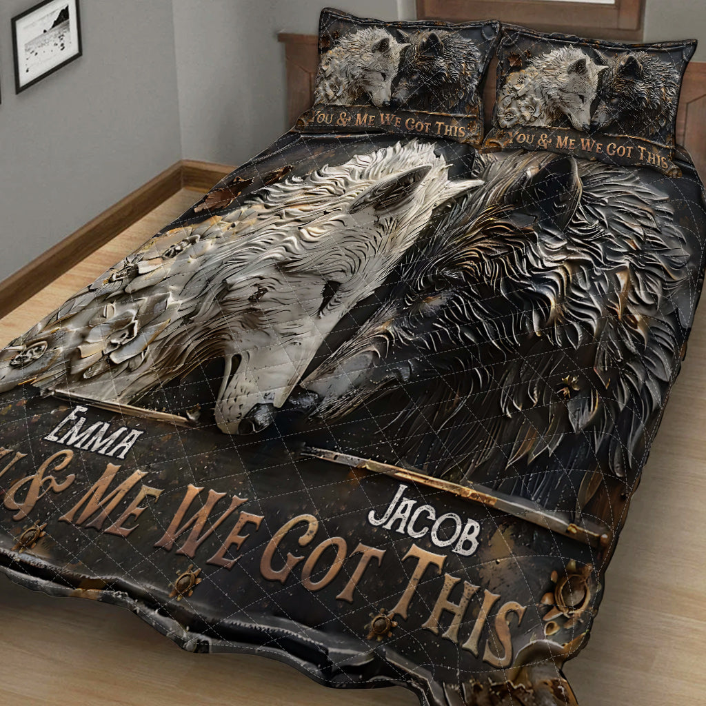 You & Me We Got This - Personalized Wolf Quilt Set