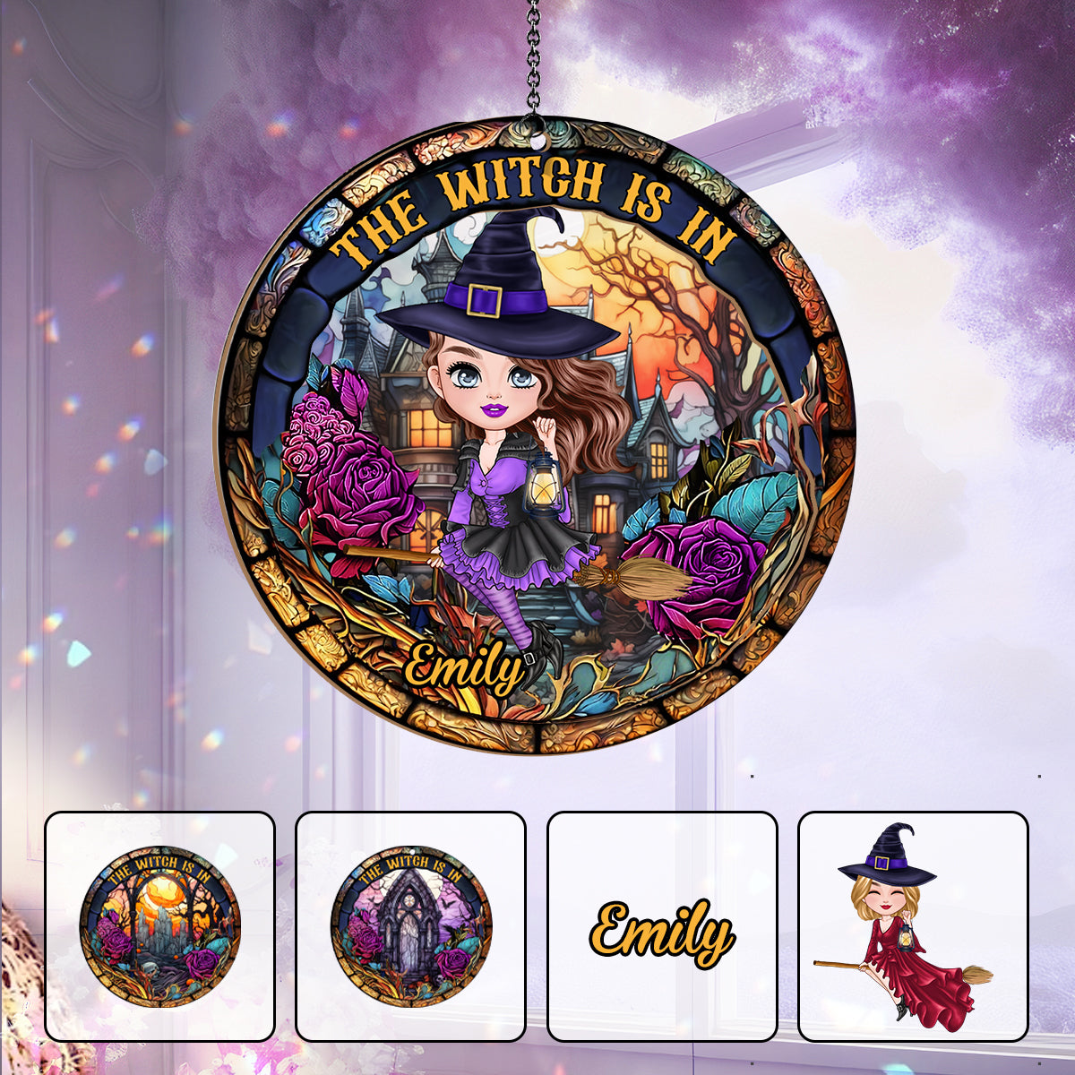 The Witch Is In - Personalized Witch 2 Layered Window Hanging Suncatcher