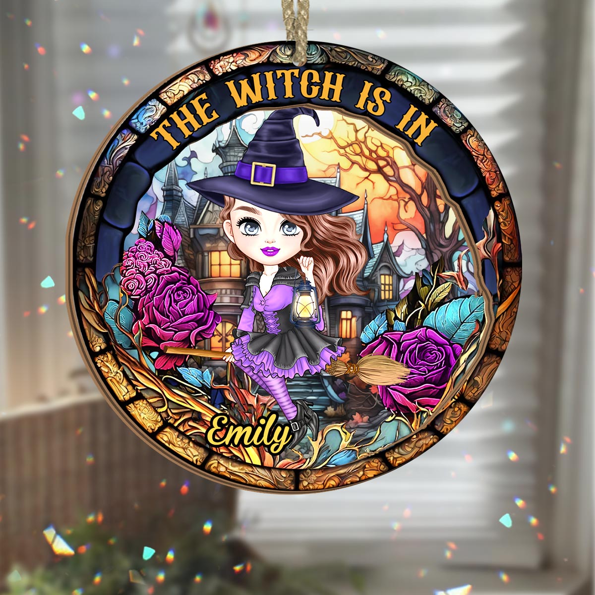 The Witch Is In - Personalized Witch 2 Layered Window Hanging Suncatcher