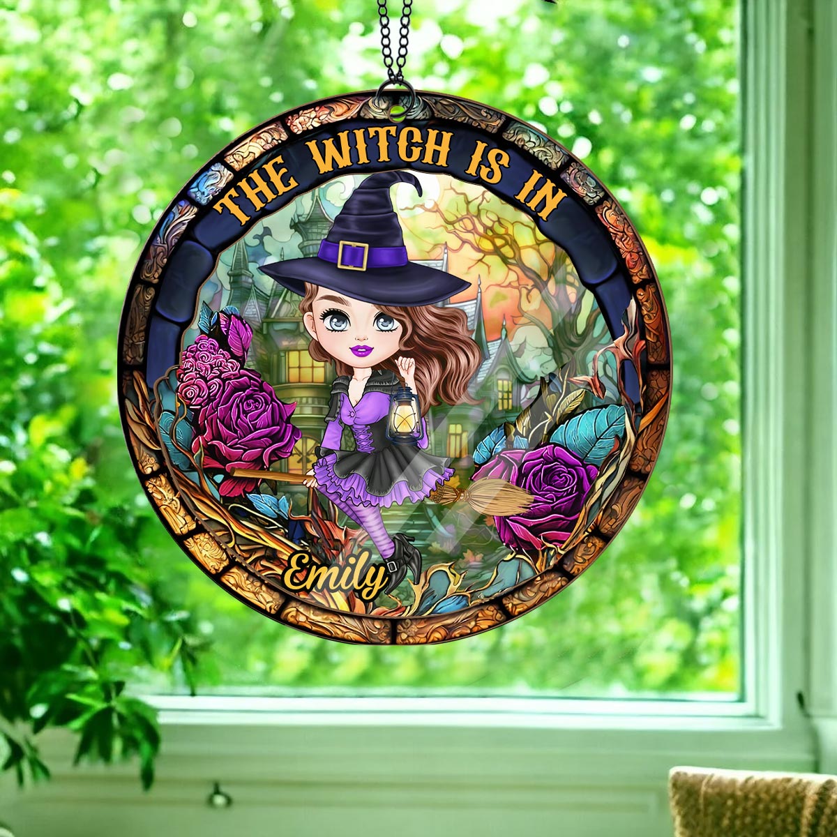 The Witch Is In - Personalized Witch 2 Layered Window Hanging Suncatcher