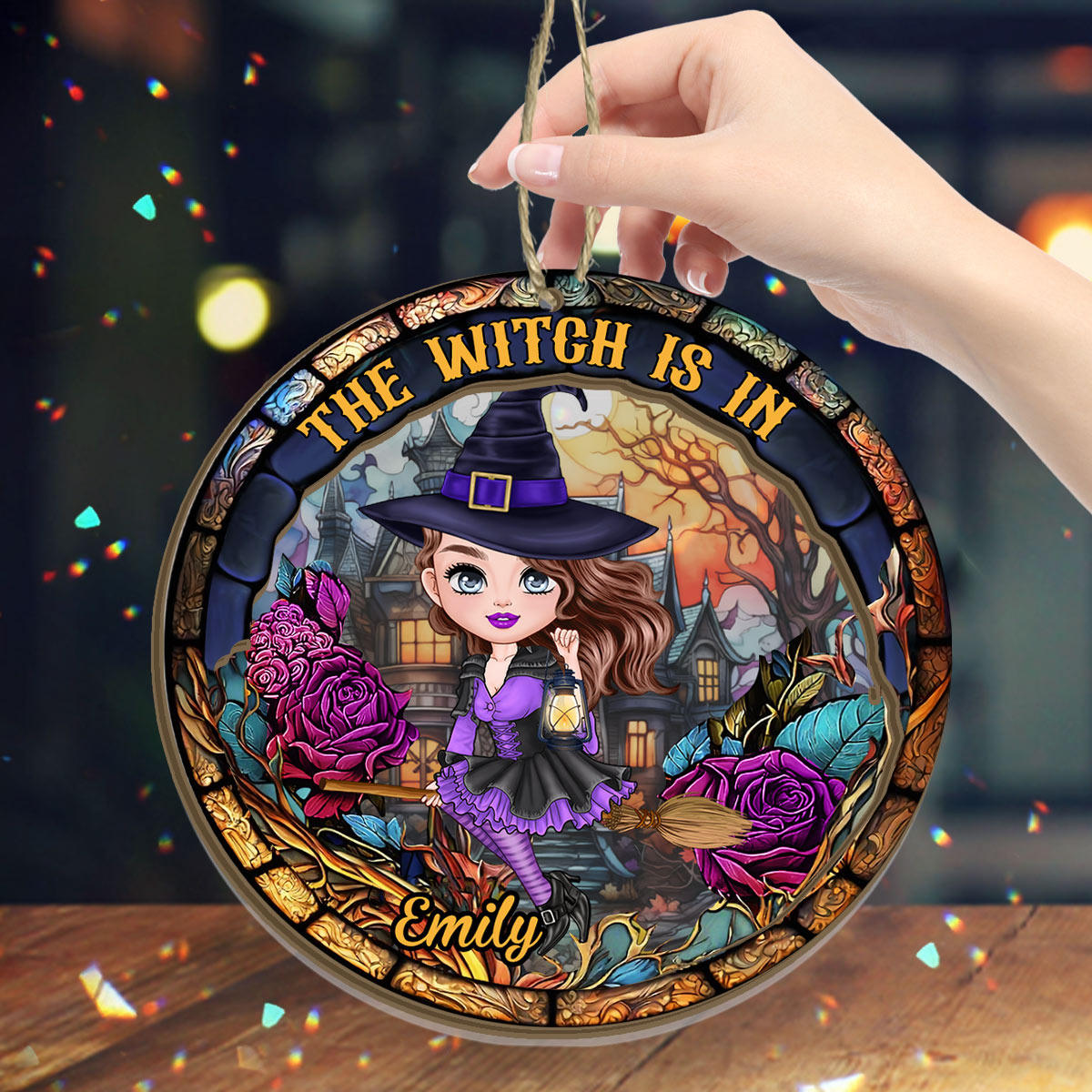 The Witch Is In - Personalized Witch 2 Layered Window Hanging Suncatcher