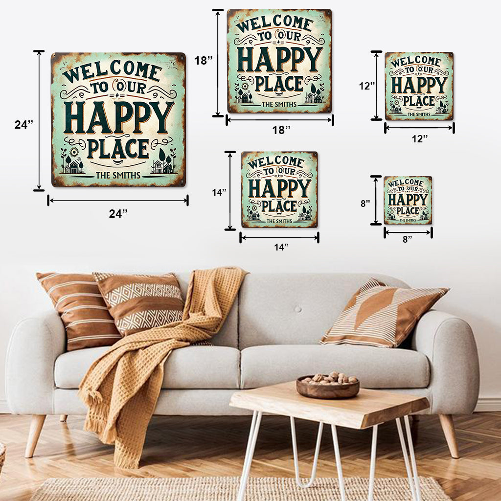Happy Place – Personalisiertes Metallschild für die Familie