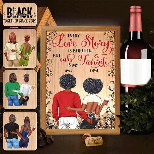 Jede Liebesgeschichte ist schön, aber unsere ist meine liebste – personalisierter Bilderrahmen mit Leuchtkasten für Paare