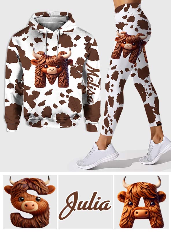 Vintage Cow - Personalized Highland Cow Hoodie and Leggings