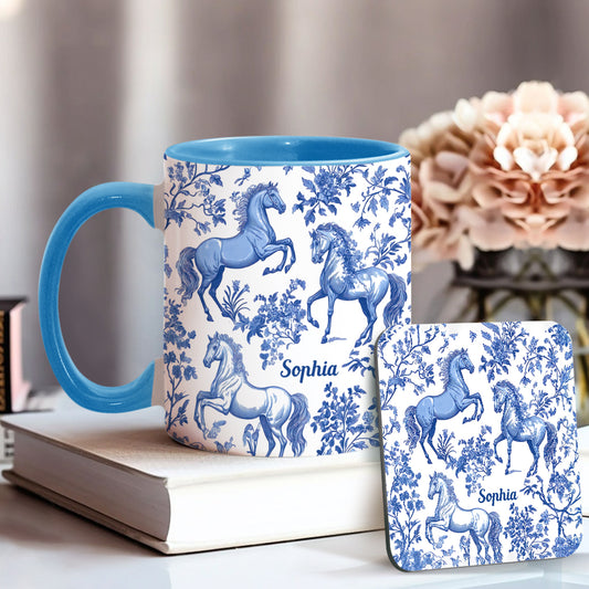 Pferd Toile de Jouy – personalisierte Tasse mit Pferdeakzent