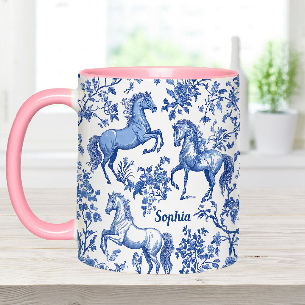 Pferd Toile de Jouy – personalisierte Tasse mit Pferdeakzent