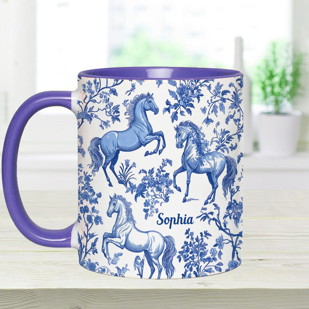 Pferd Toile de Jouy – personalisierte Tasse mit Pferdeakzent