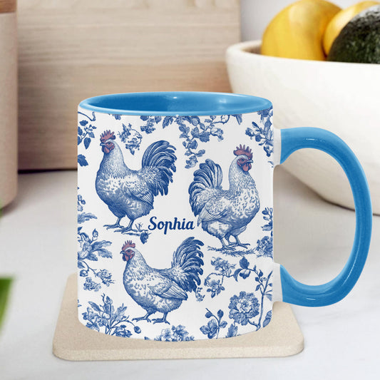 Personalisierte Tasse mit Hühnermotiv (Toile de Jouy)