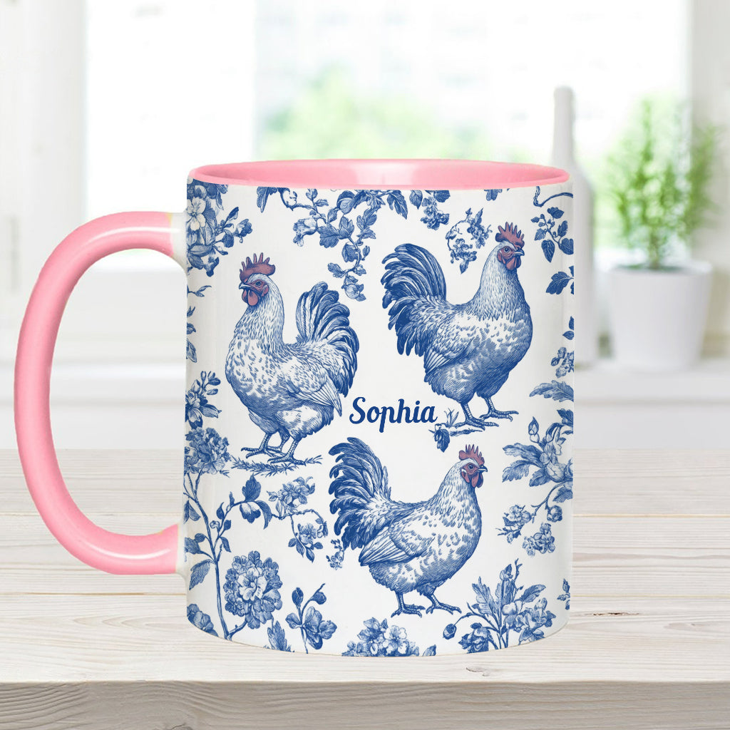 Personalisierte Tasse mit Hühnermotiv (Toile de Jouy)