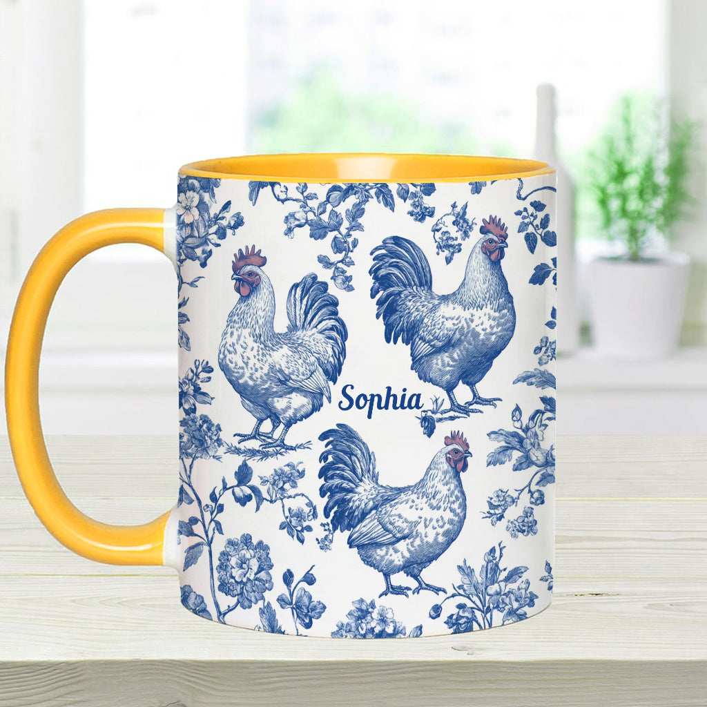 Personalisierte Tasse mit Hühnermotiv (Toile de Jouy)