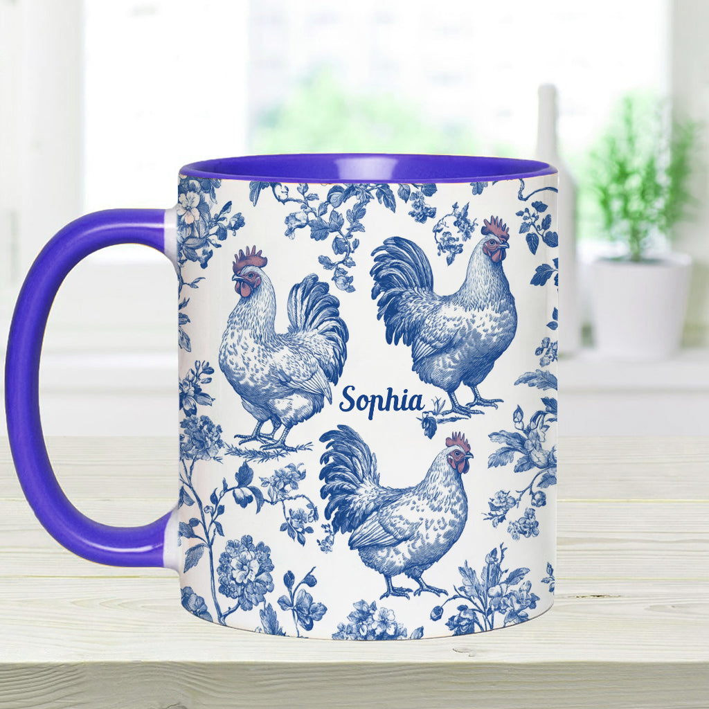 Personalisierte Tasse mit Hühnermotiv (Toile de Jouy)