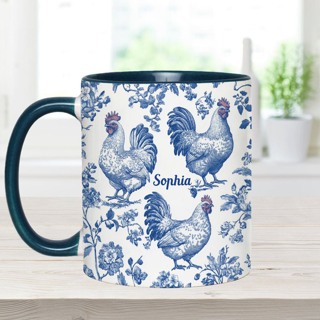 Personalisierte Tasse mit Hühnermotiv (Toile de Jouy)