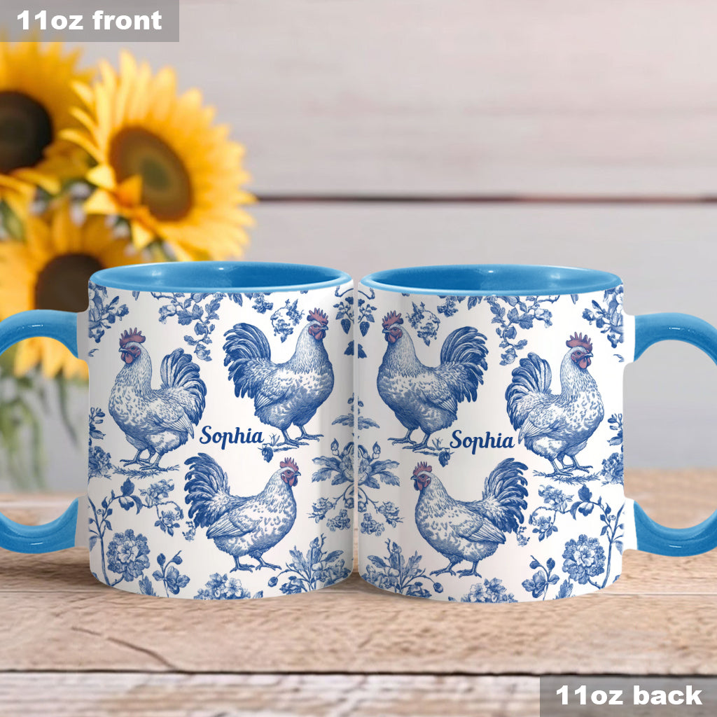 Personalisierte Tasse mit Hühnermotiv (Toile de Jouy)