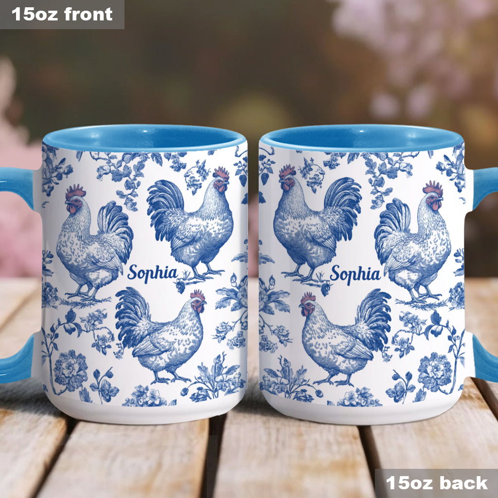 Personalisierte Tasse mit Hühnermotiv (Toile de Jouy)
