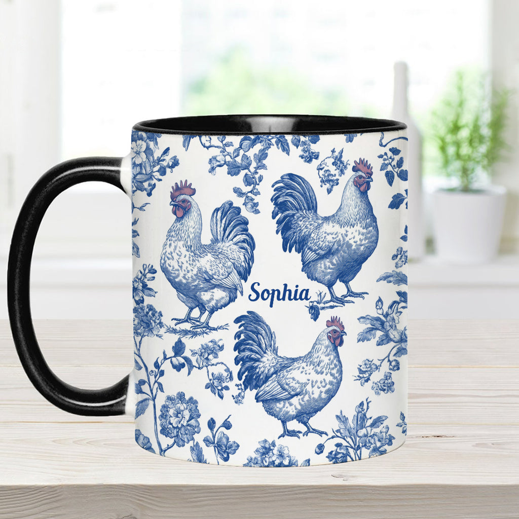 Personalisierte Tasse mit Hühnermotiv (Toile de Jouy)