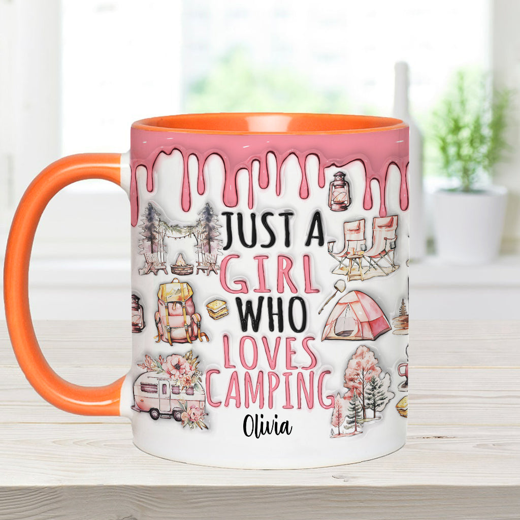 Einfach ein Mädchen, das Camping liebt – personalisierter Camping-Akzentbecher