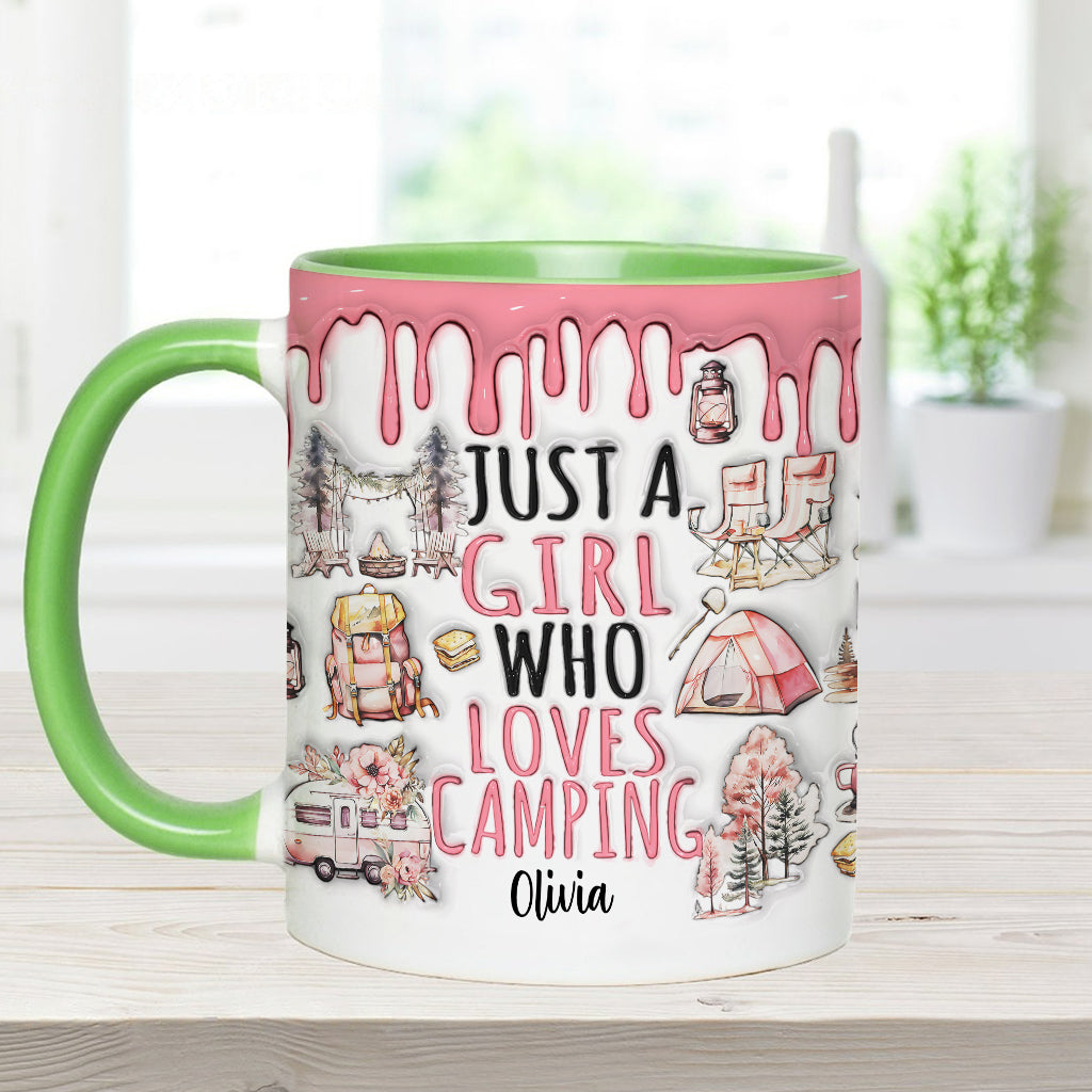 Einfach ein Mädchen, das Camping liebt – personalisierter Camping-Akzentbecher