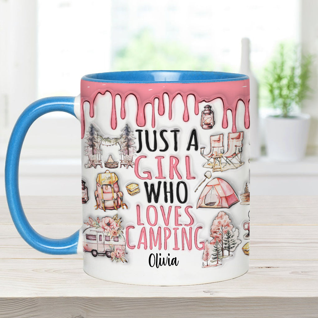 Einfach ein Mädchen, das Camping liebt – personalisierter Camping-Akzentbecher