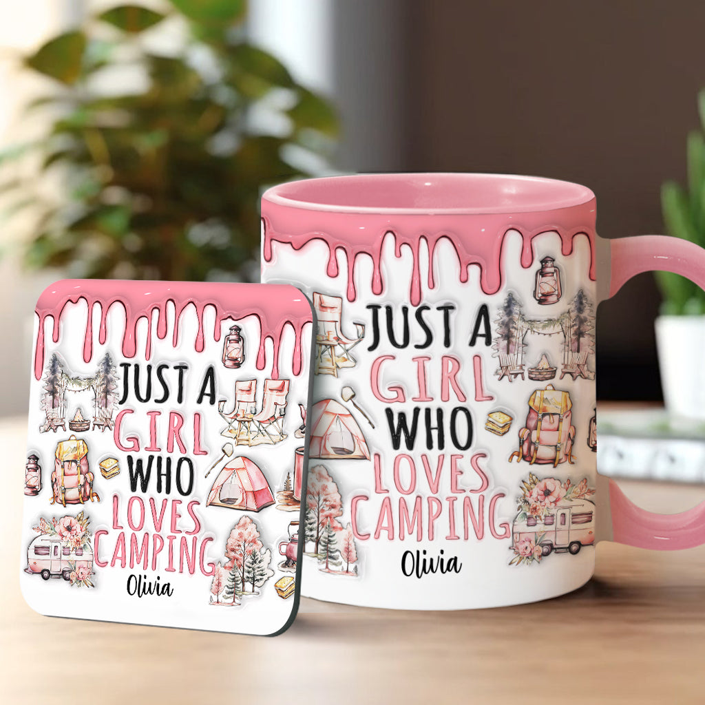 Einfach ein Mädchen, das Camping liebt – personalisierter Camping-Akzentbecher