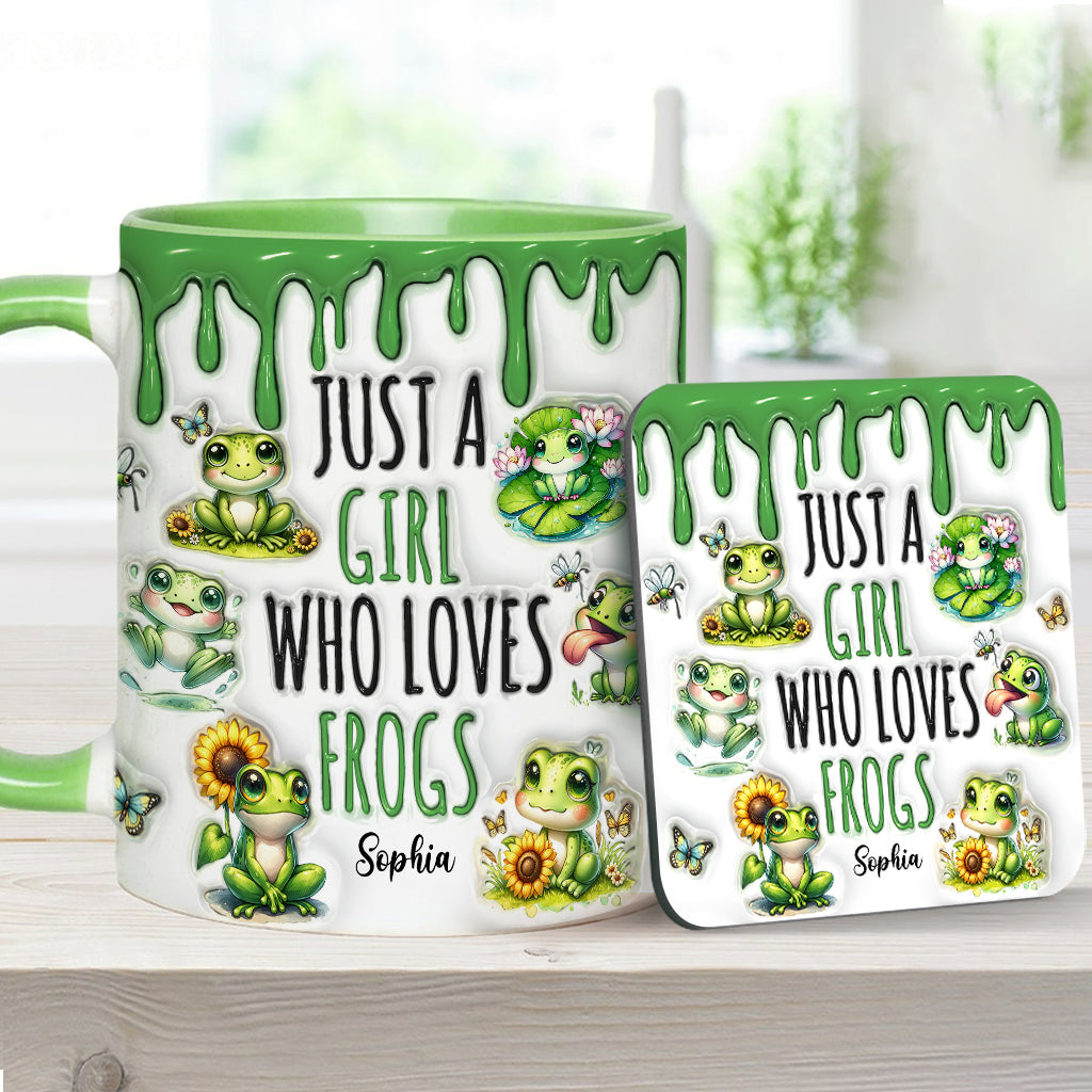 Einfach ein Mädchen, das Frösche liebt – personalisierte Tasse mit Froschmotiv