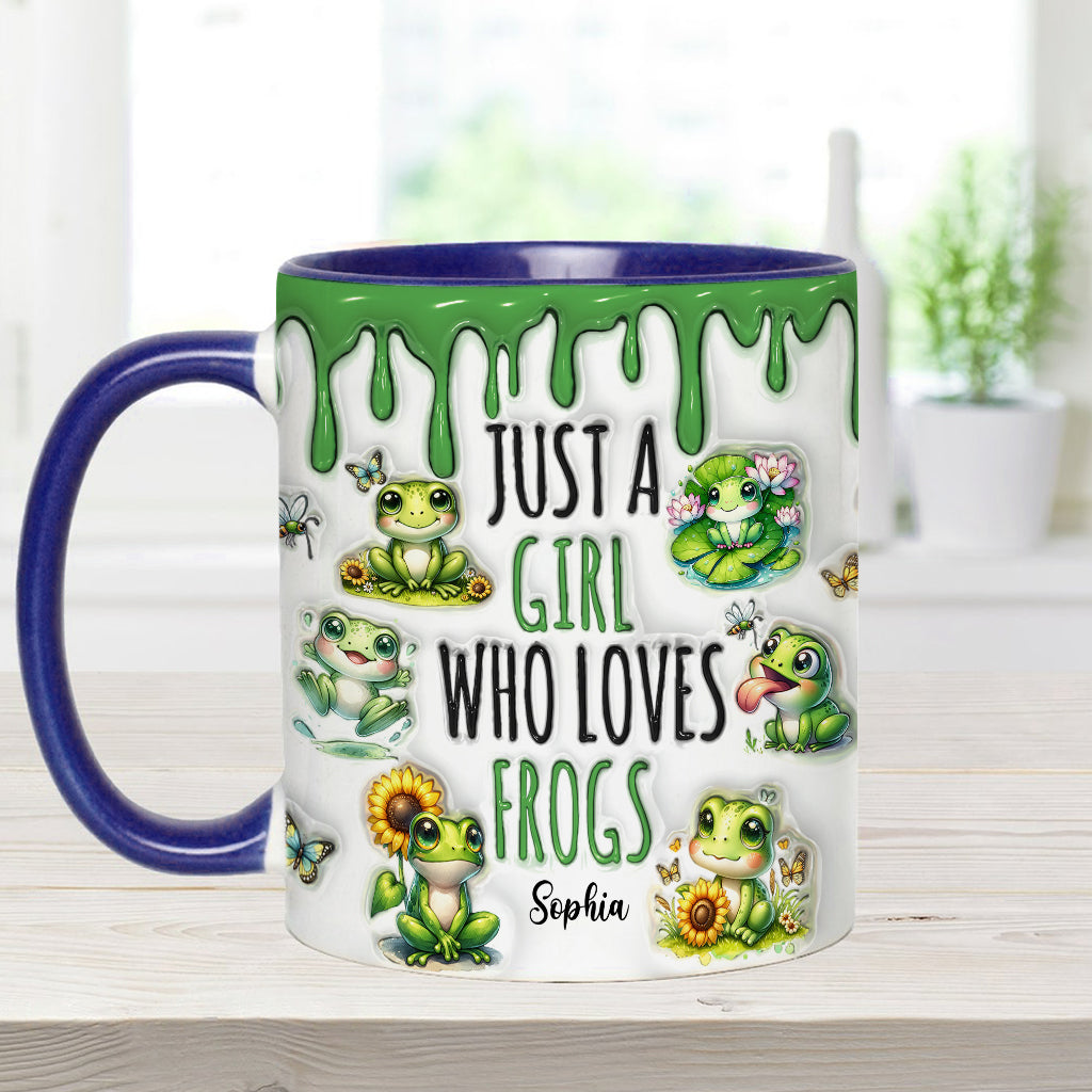 Einfach ein Mädchen, das Frösche liebt – personalisierte Tasse mit Froschmotiv