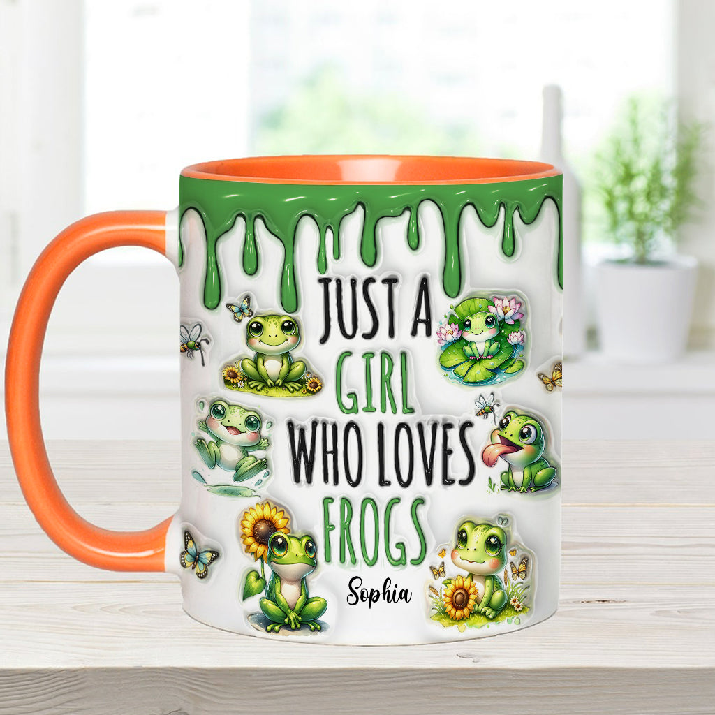 Einfach ein Mädchen, das Frösche liebt – personalisierte Tasse mit Froschmotiv