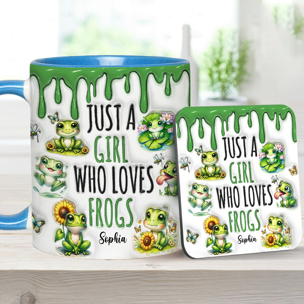 Einfach ein Mädchen, das Frösche liebt – personalisierte Tasse mit Froschmotiv