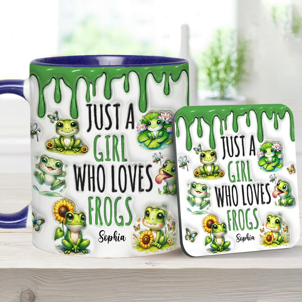 Einfach ein Mädchen, das Frösche liebt – personalisierte Tasse mit Froschmotiv