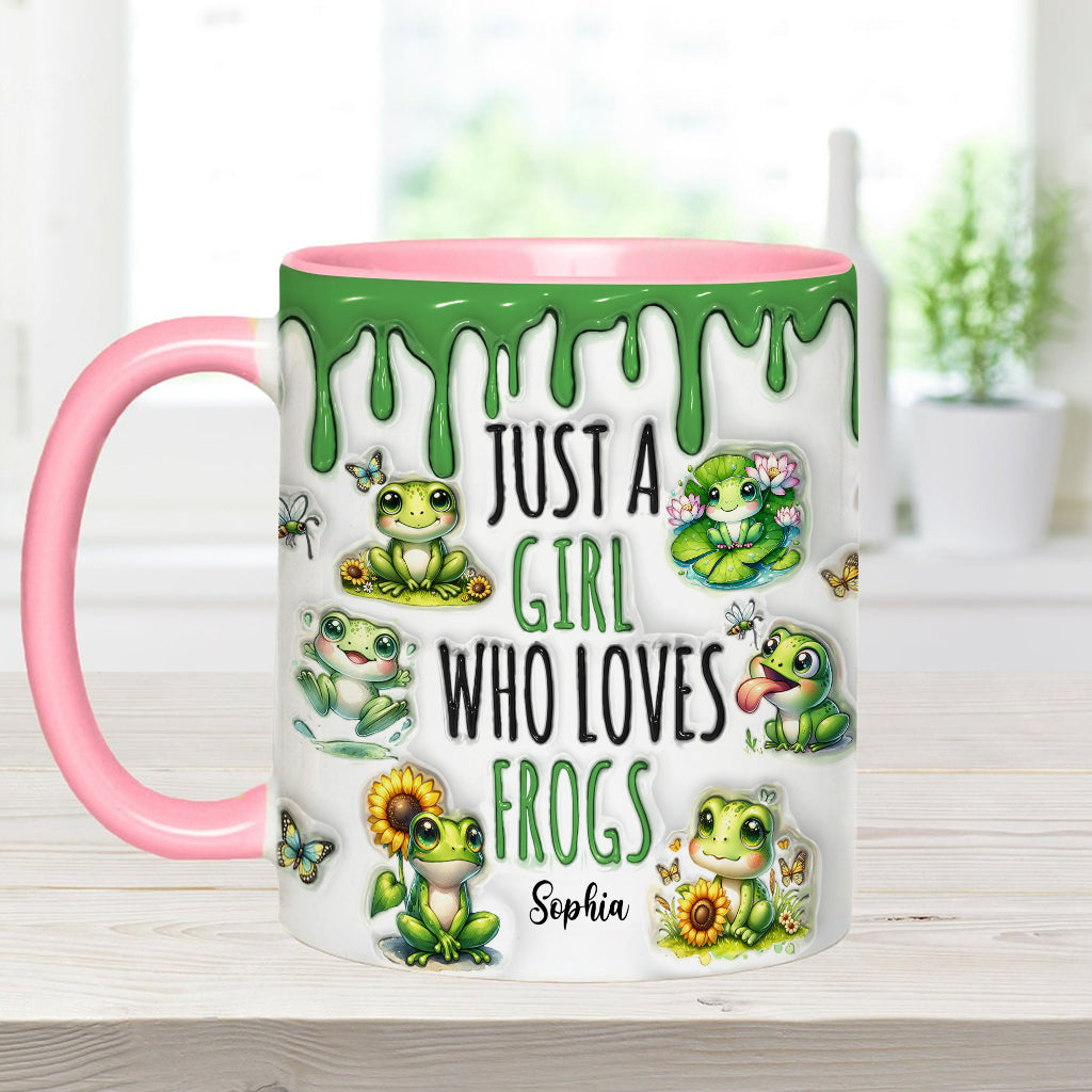 Einfach ein Mädchen, das Frösche liebt – personalisierte Tasse mit Froschmotiv