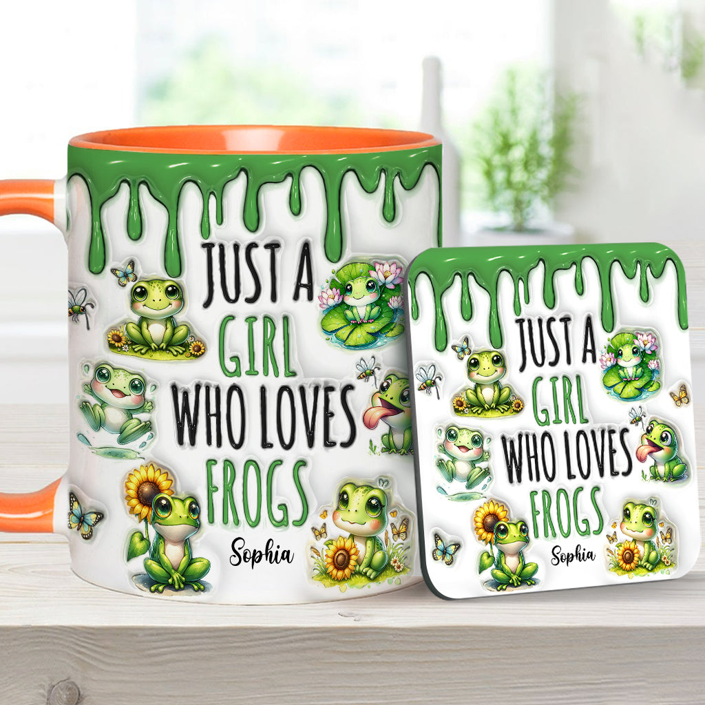 Einfach ein Mädchen, das Frösche liebt – personalisierte Tasse mit Froschmotiv