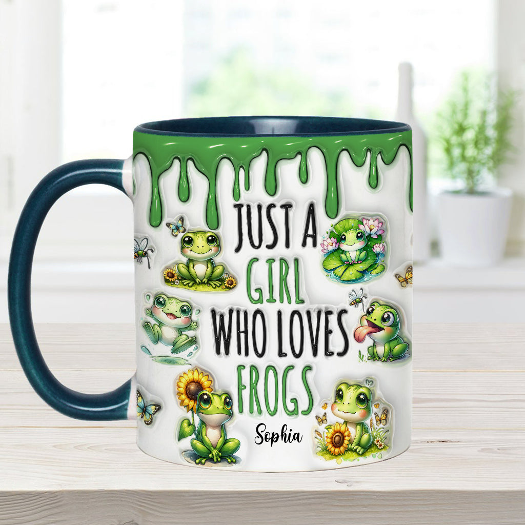 Einfach ein Mädchen, das Frösche liebt – personalisierte Tasse mit Froschmotiv